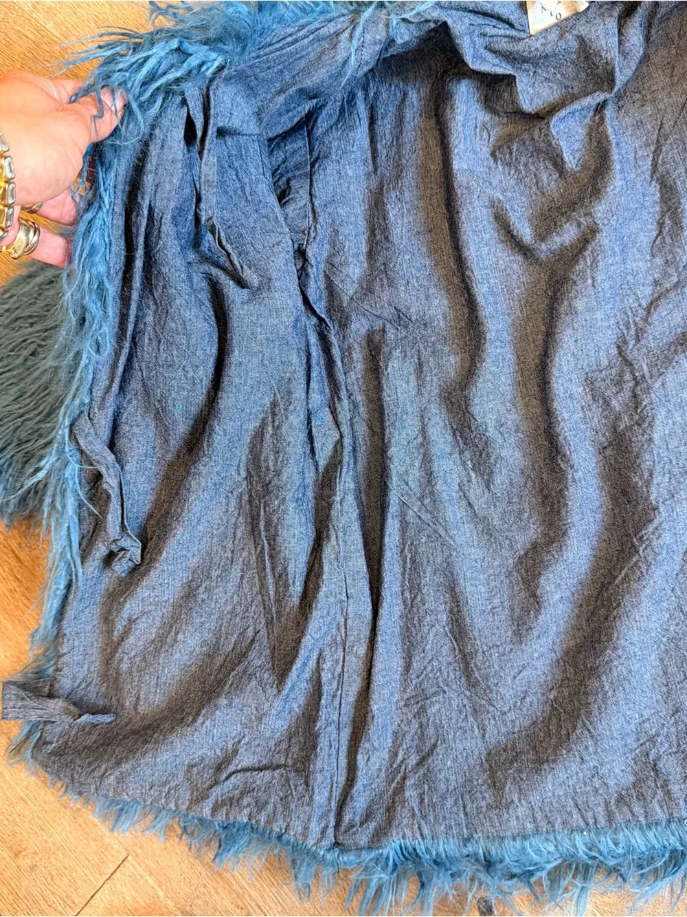 Plush Blue Faux Fur Kids Coat with Front Ties